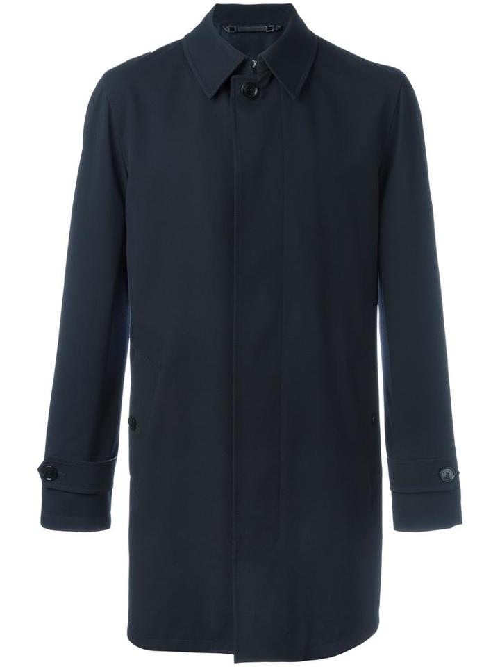 Ermenegildo Zegna Classic Mid Coat, Men's, Size: 48, Blue, Wool/cupro/lamb Skin