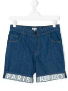 Kenzo Kids Logo Print Denim Shorts - Blue