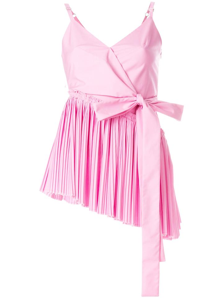 Cédric Charlier Belted Plisse Top - Pink & Purple