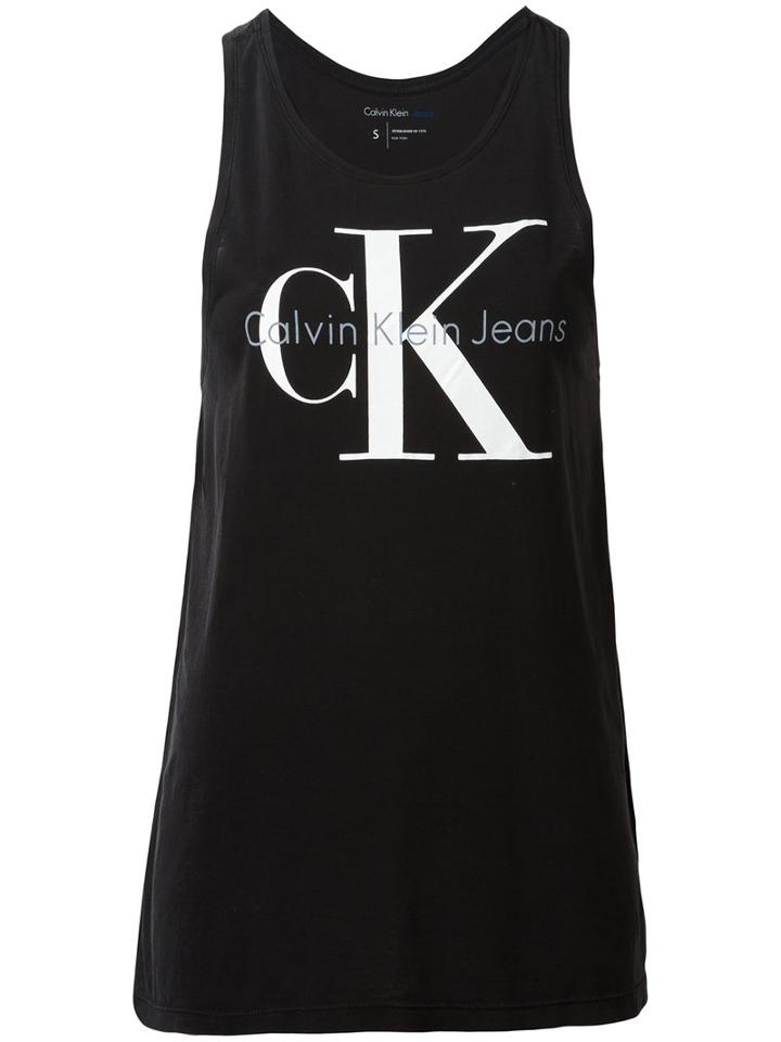 Calvin Klein Jeans Iconic Logo Tank Top, Women's, Size: Large, Black, Cotton/lyocell