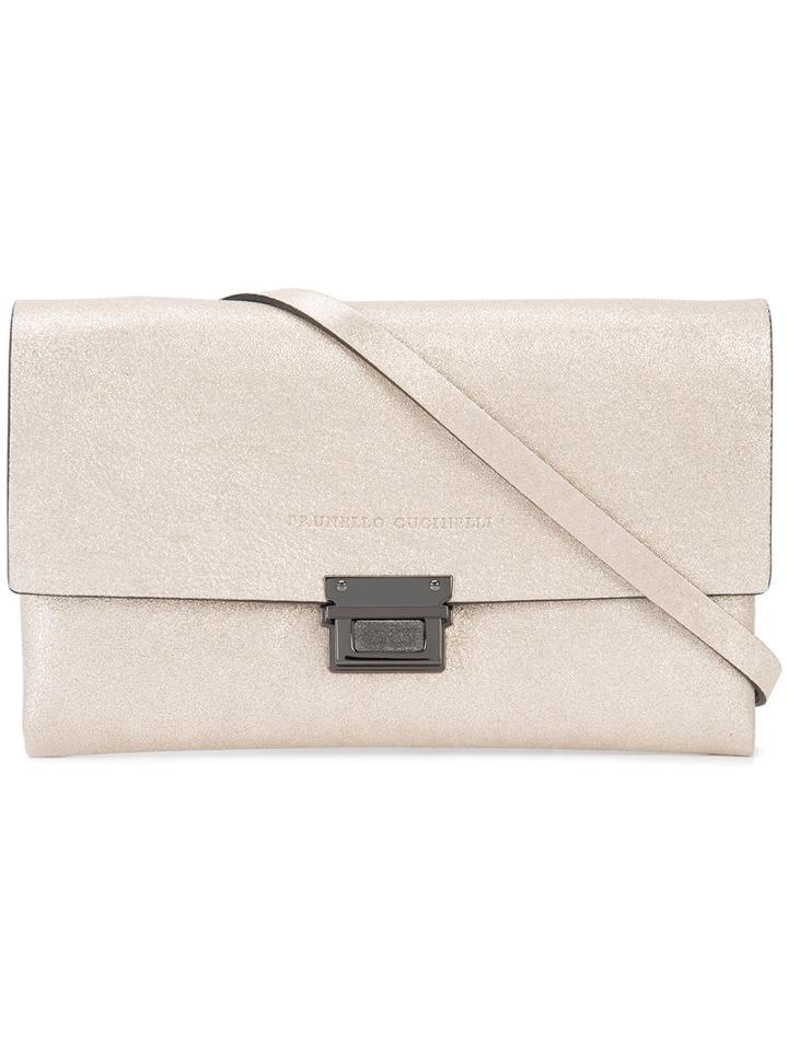 Brunello Cucinelli Buckled Cross Body Bag, Women's, Grey, Leather