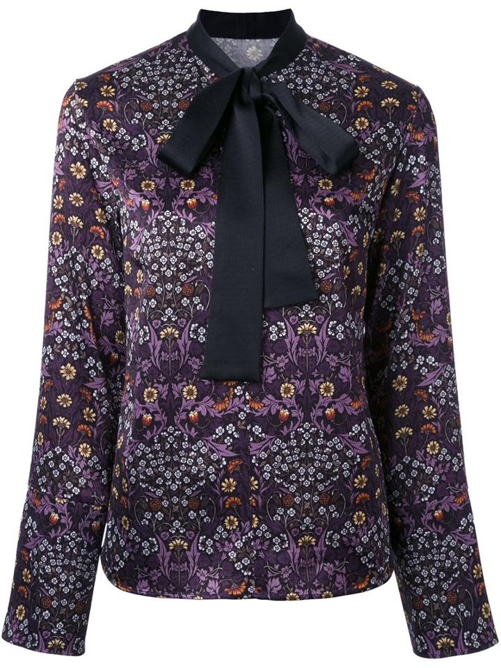Le Ciel Bleu Floral Print Bow Shirt