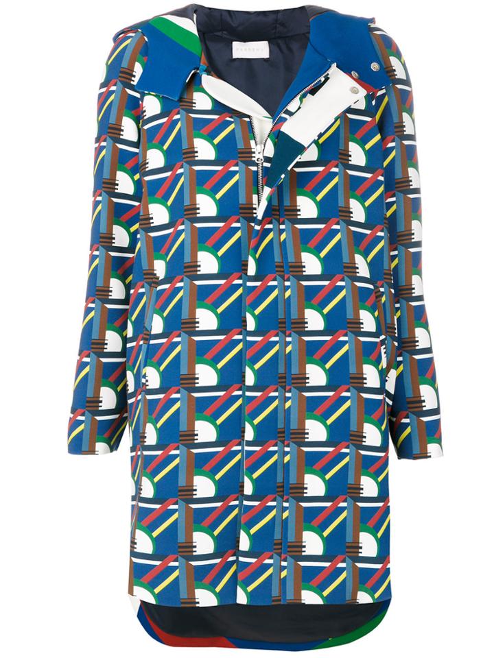 Pardens Geometric Print Hooded Parka - Blue