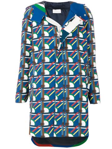 Pardens Geometric Print Hooded Parka - Blue