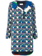 Pardens Geometric Print Hooded Parka - Blue