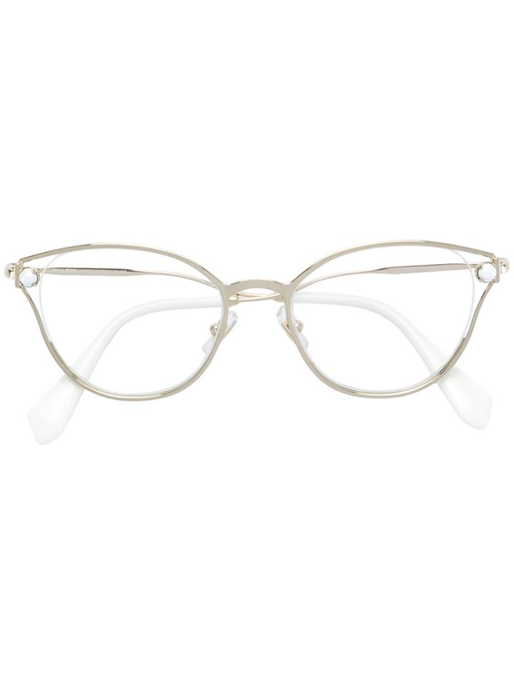 Miu Miu Eyewear Faux Pearl-embellished Cat-eye Glasses - Metallic