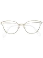 Miu Miu Eyewear Faux Pearl-embellished Cat-eye Glasses - Metallic