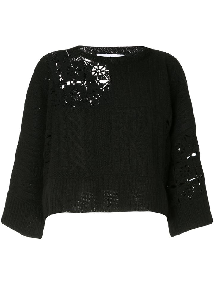 Ryan Roche Cropped Patchwork Sweater - Black