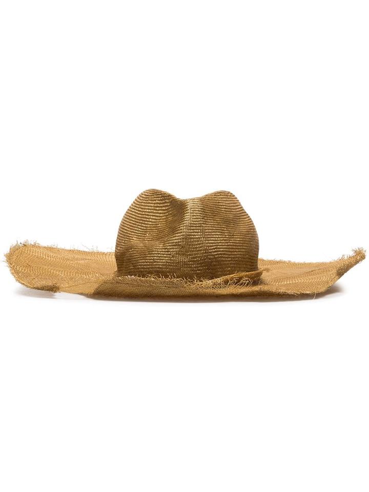 Ann Demeulemeester Nude Distressed Straw Hat - Neutrals