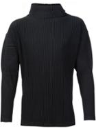 Homme Plissé Issey Miyake Ribbed Roll Neck T-shirt, Men's, Size: 2, Black, Polyester