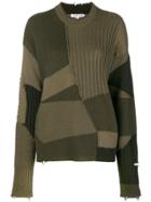 Helmut Lang Ribbed Knit Patchwork Sweater - Green