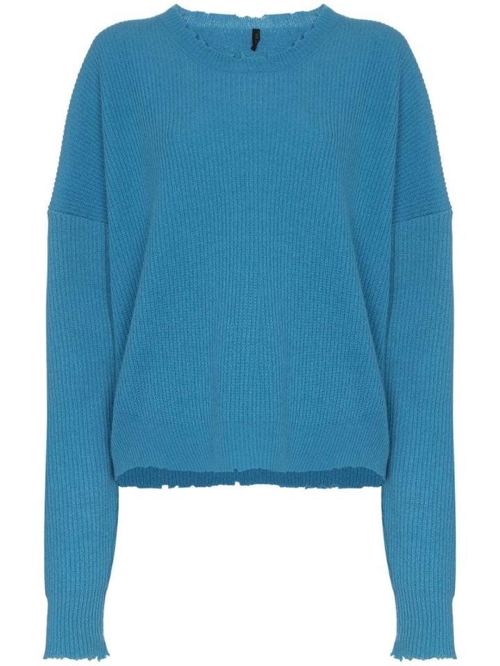 Unravel Project Distressed-effect Ribbed Jumper - Blue