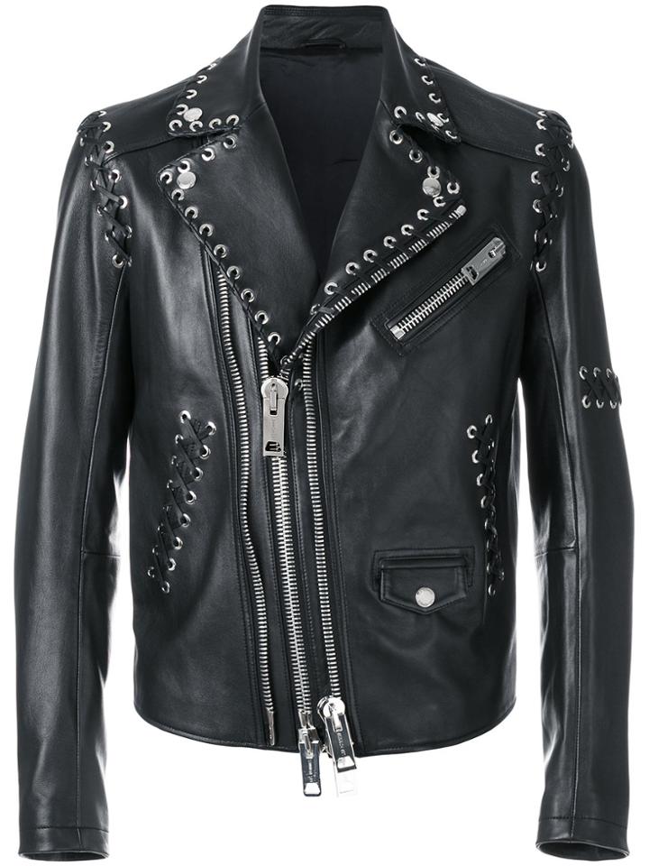 Les Hommes Perfecto Lace Detail Jacket - Black