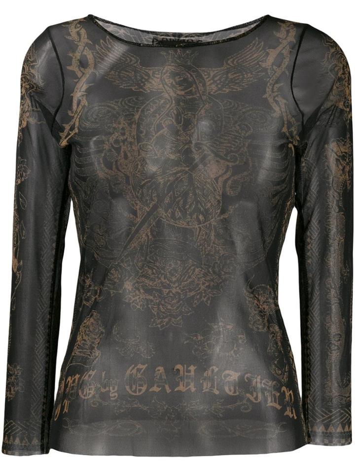 Jean Paul Gaultier Pre-owned 1996 Tattoo Print Sheer Top - Black