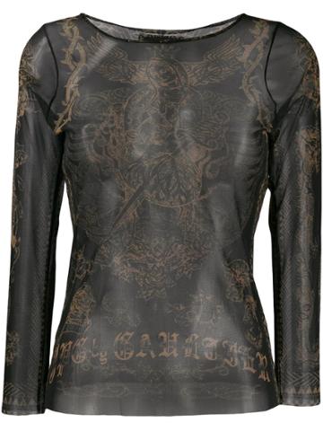 Jean Paul Gaultier Pre-owned 1996 Tattoo Print Sheer Top - Black