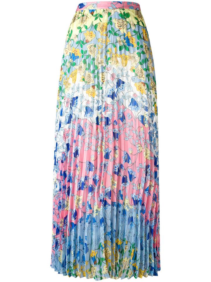 Dondup Floral Print Pleated Skirt, Women's, Size: 42, Blue, Polyester/cupro/spandex/elastane
