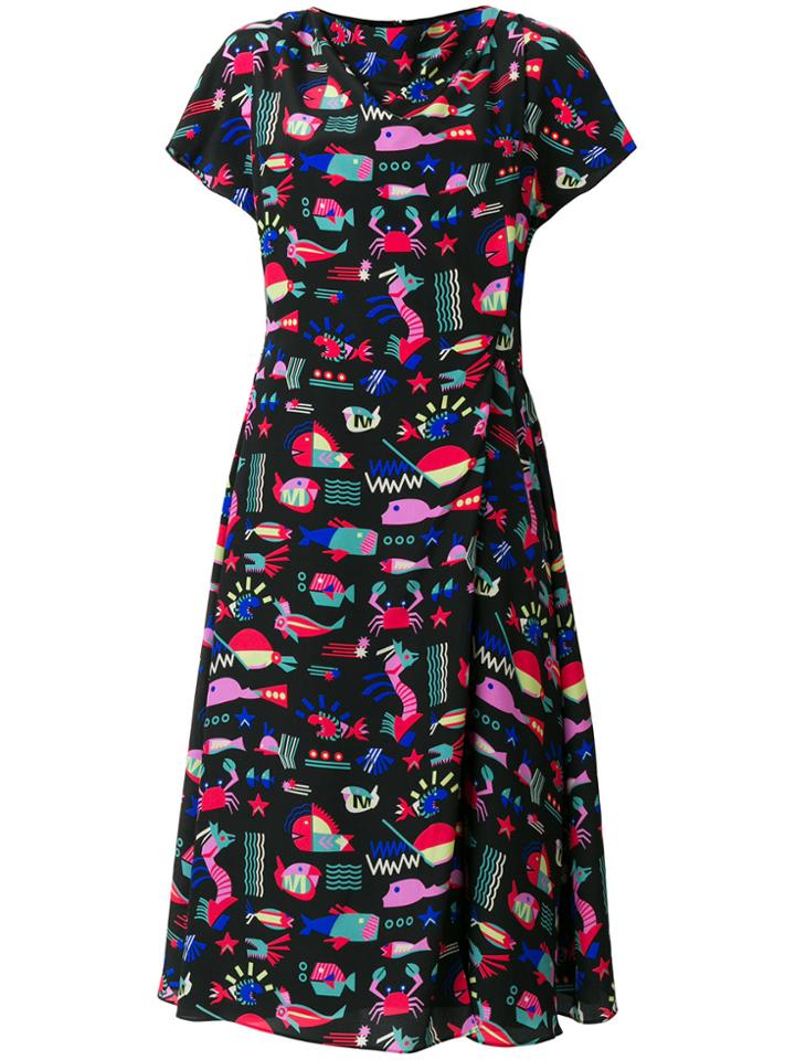 Emporio Armani Sea Print Midi Dress - Black