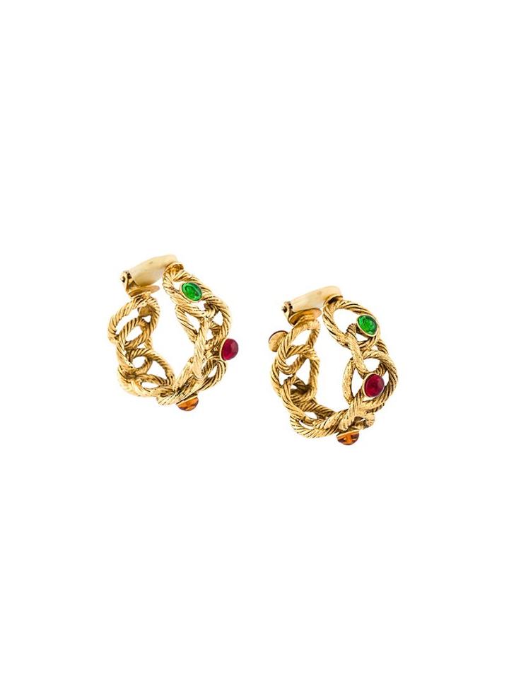 Chanel Vintage Gripoix Hoop Clip-on Earrings, Women's, Purple