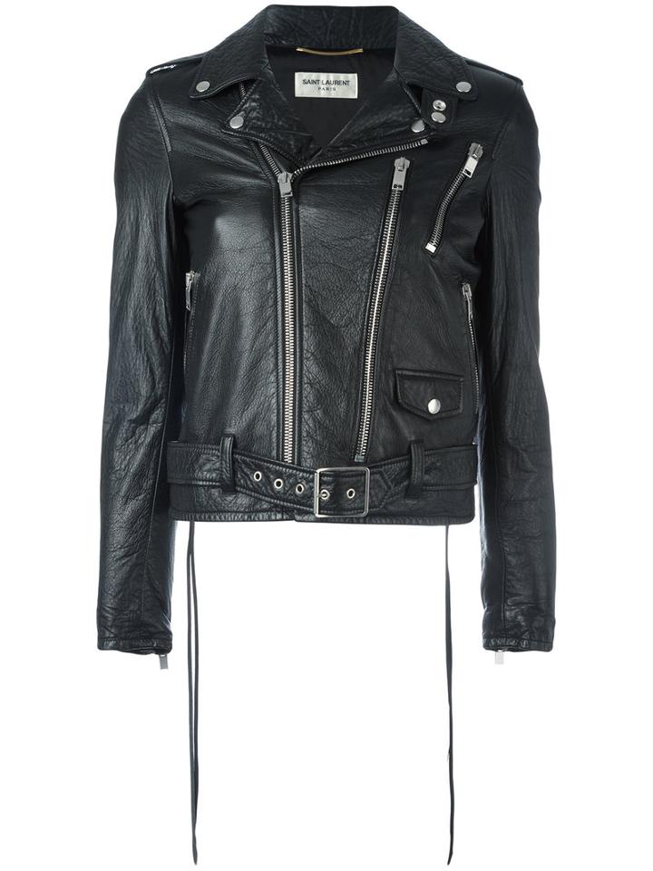Saint Laurent - Bloodluster Motorcycle Jacket - Women - Cotton/lamb Skin/polyester/resin - 38, Black, Cotton/lamb Skin/polyester/resin
