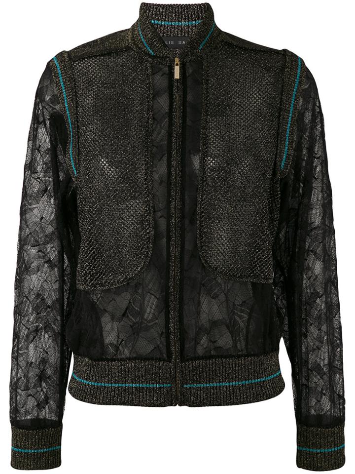 Elie Saab Lace Panel Bomber Jacket - Black