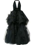 Marchesa Deep V Layered Tulle Evening Gown - Blue