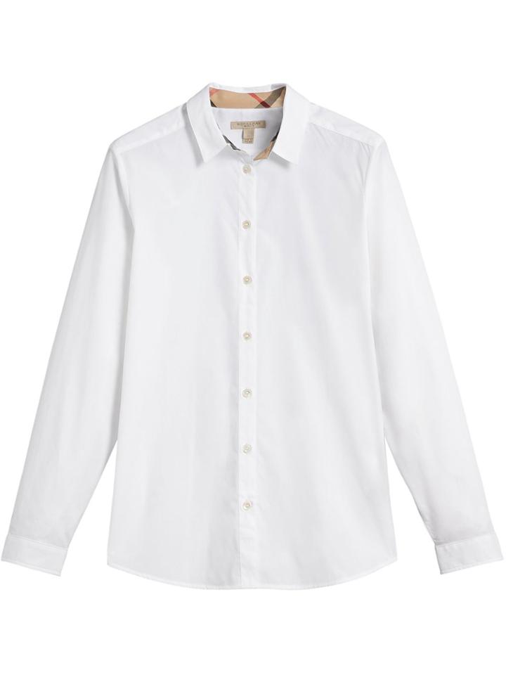 Burberry Check Detail Stretch Cotton Shirt - White