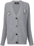 Rochas - Ribbed V-neck Cardigan - Women - Virgin Wool - 38, Grey, Virgin Wool