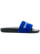Givenchy Logo Velvet Slides - Blue