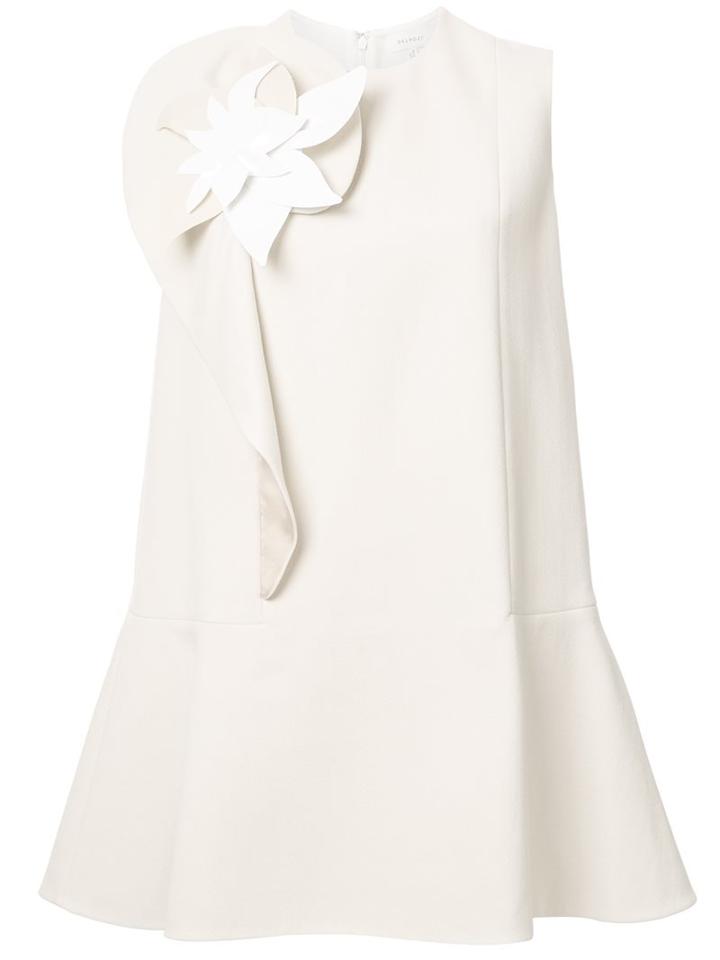 Delpozo Flower Detail Mini Dress, Women's, Size: 40, White, Cotton/polyamide/spandex/elastane