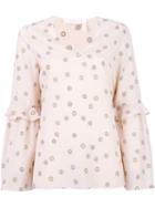 See By Chloé Printed Ruffle Trim Blouse, Women's, Size: 38, Pink/purple, Silk/viscose