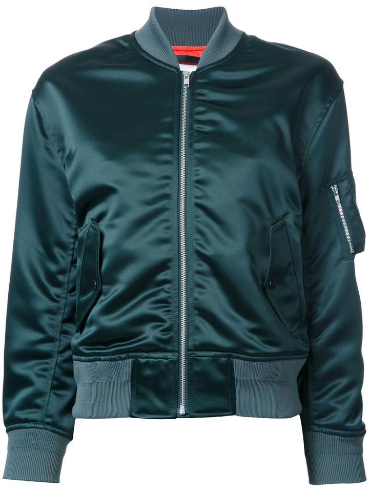 En Route Ruched Detail Bomber Jacket, Women's, Size: 2, Green, Polyester