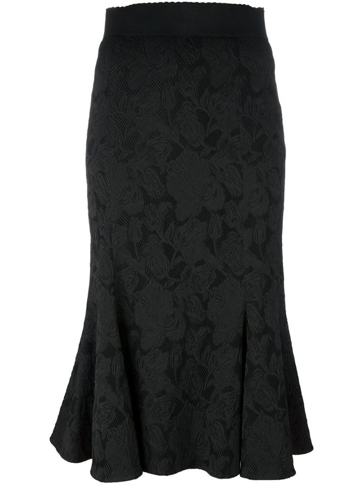 Dolce & Gabbana Floral Embroidered Skirt, Women's, Size: 40, Black, Polyester/spandex/elastane/cotton