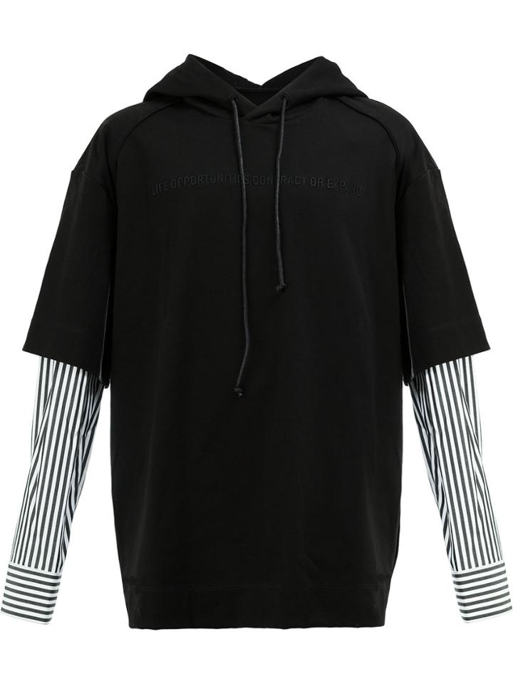 Juun.j Pinstripe Sleeve Hoodie - Black