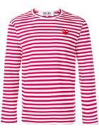 Comme Des Garçons Play Heart Patch Striped Sweatshirt - Red