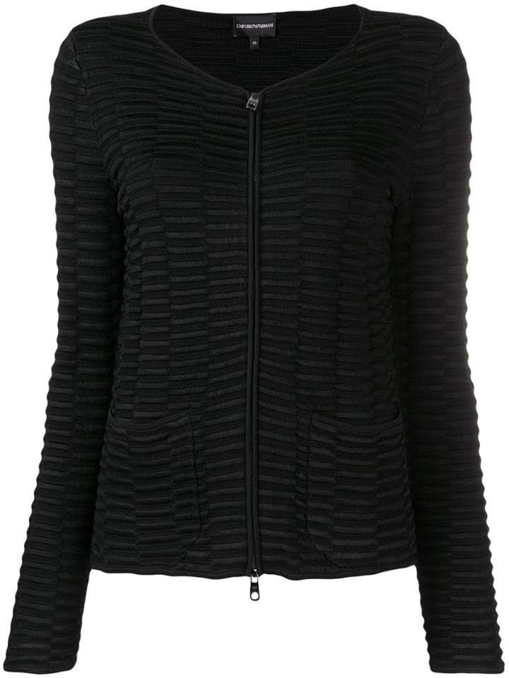 Emporio Armani Ribbed Zipped Cardigan - Black