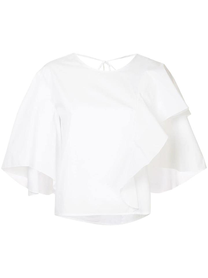 Le Ciel Bleu Ruffle Flared Short-sleeve Top - White