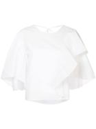 Le Ciel Bleu Ruffle Flared Short-sleeve Top - White
