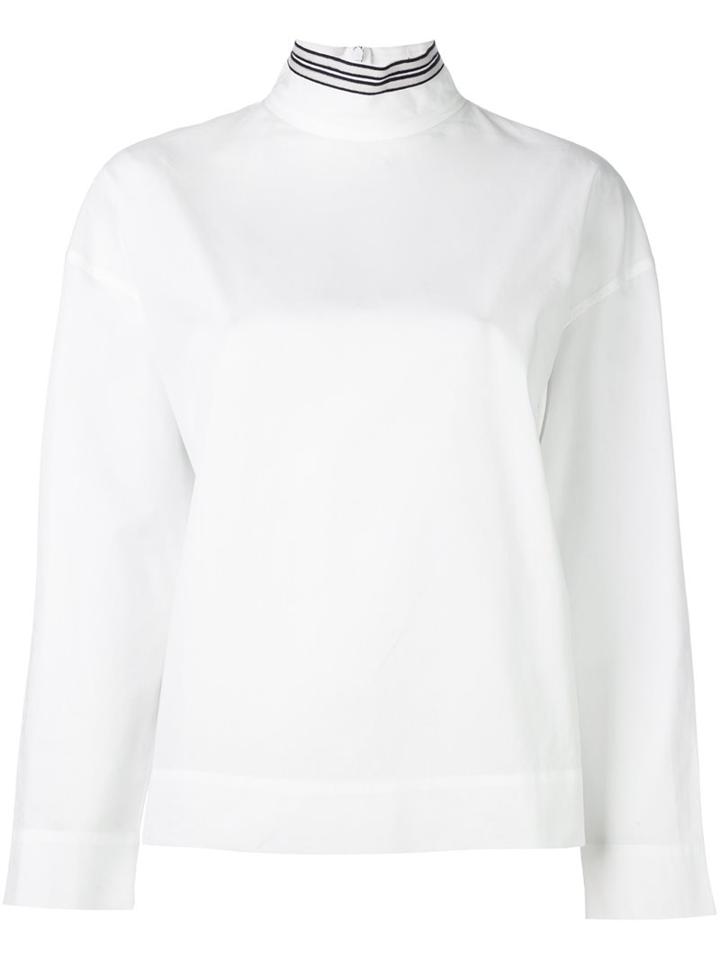 Cédric Charlier Striped High Neck Blouse, Women's, Size: 42, White, Cotton