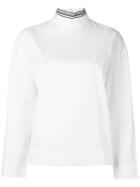 Cédric Charlier Striped High Neck Blouse, Women's, Size: 42, White, Cotton