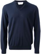 Salvatore Ferragamo Classic V-neck Sweater, Men's, Size: Xl, Blue, Wool
