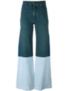 Mm6 Maison Margiela Two-tone Flared Jeans, Women's, Size: 40, Blue, Cotton
