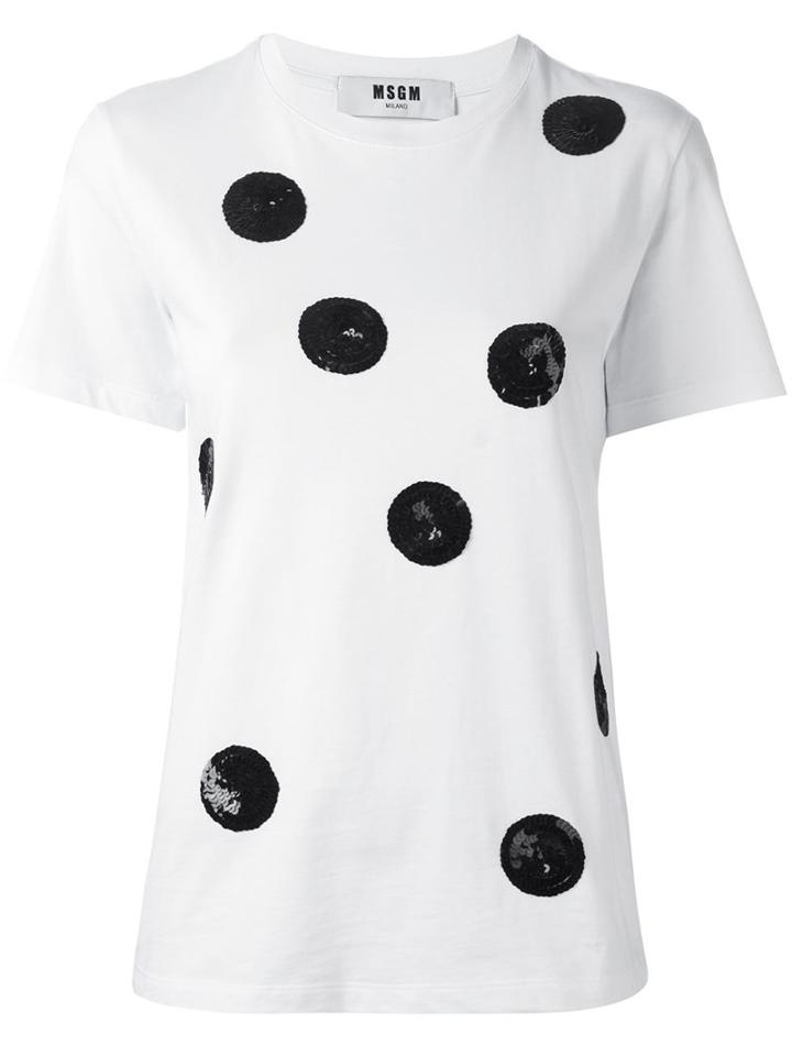 Msgm Sequin Embellished T-shirt, Women's, Size: Large, White, Cotton