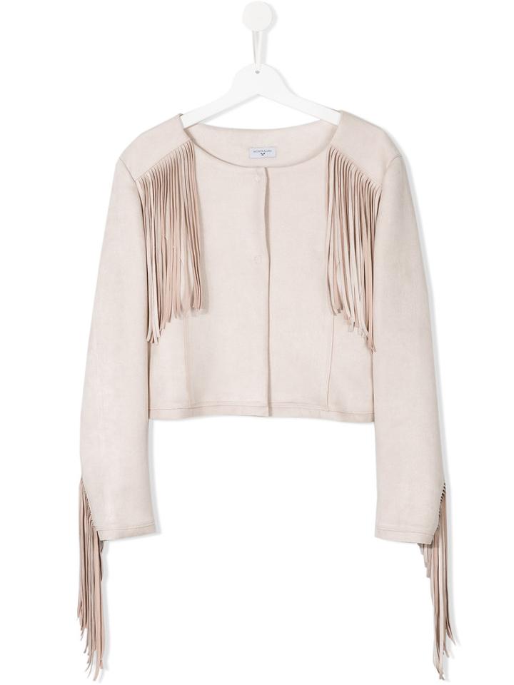 Monnalisa - Fringed Jacket - Kids - Polyester/spandex/elastane - 15 Yrs, Nude/neutrals
