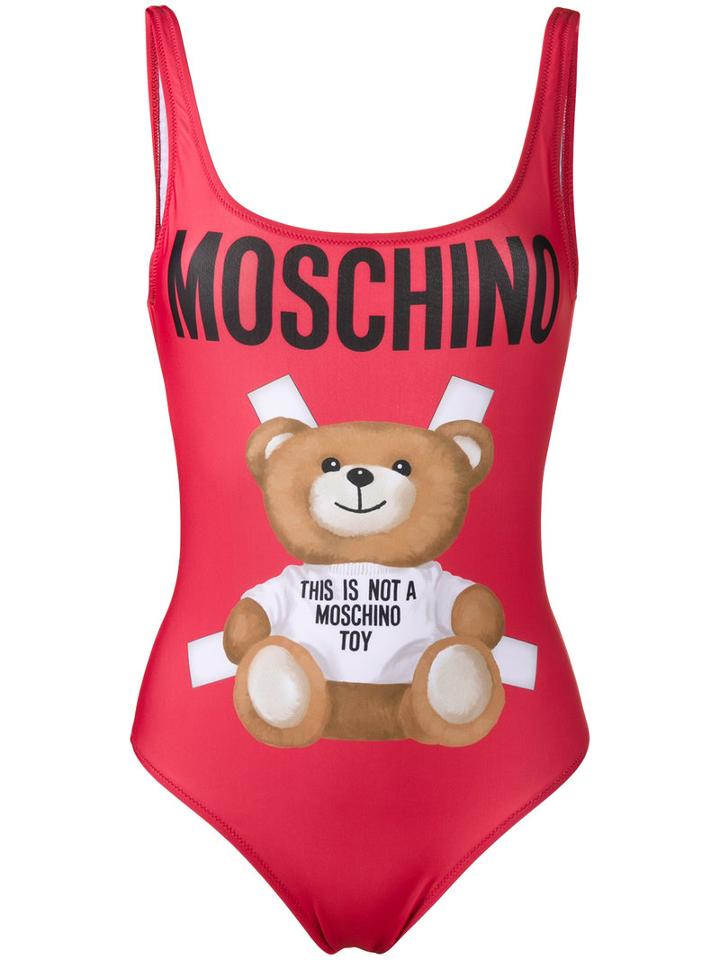 Moschino - Bear Print One-piece - Women - Polyester/spandex/elastane - 42, Red, Polyester/spandex/elastane