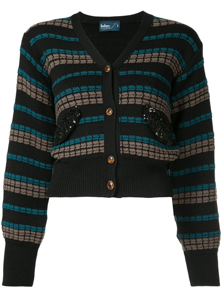 Kolor Sequin Detail Striped Cardigan - Blue