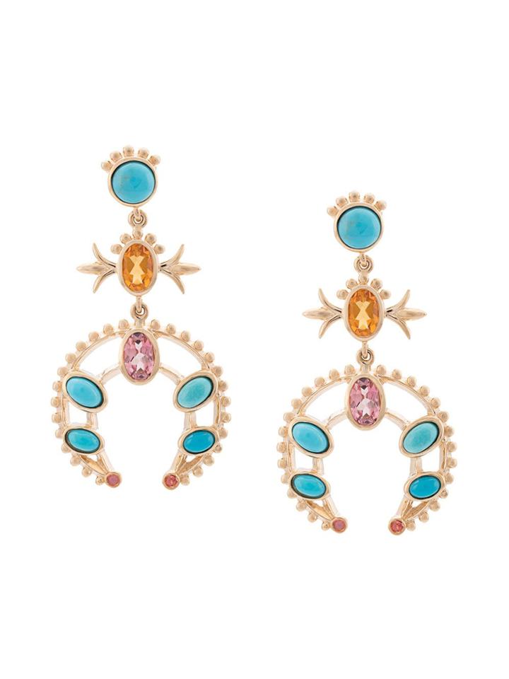Marlo Laz 14kt Gold Squash Blossom Orange Sapphire Small Hoop Earrings