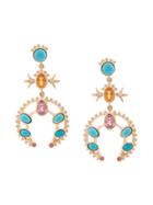 Marlo Laz 14kt Gold Squash Blossom Orange Sapphire Small Hoop Earrings