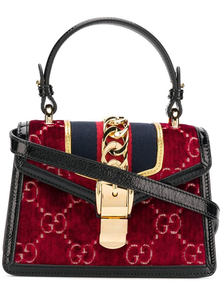 Gucci Sylvie Gg Velvet Mini Bag - Red