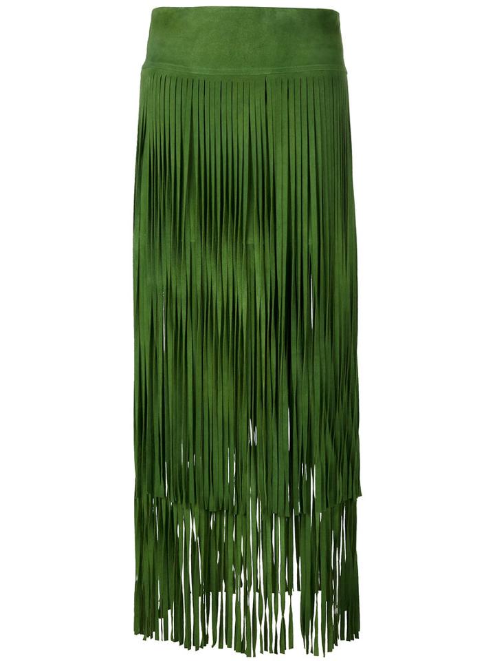 Simonetta Ravizza Fringe Skirt, Women's, Size: 40, Green, Suede