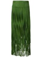 Simonetta Ravizza Fringe Skirt, Women's, Size: 40, Green, Suede